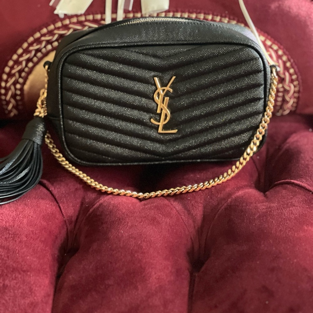 Yves Saint Laurent Black Crossbody Bag with Gold Chain